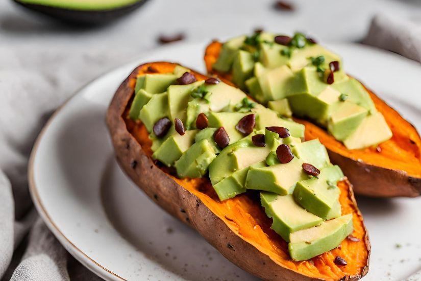 Gebackene Süßkartoffel mit Avocado