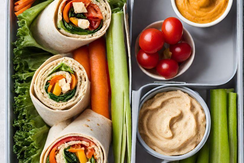 Wrap-Rollen mit Gemüse und Hummus
